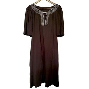 NEW Draper's & Damon's Black Cotton Midi Dress Petite M Short Sleeve w/ Pockets